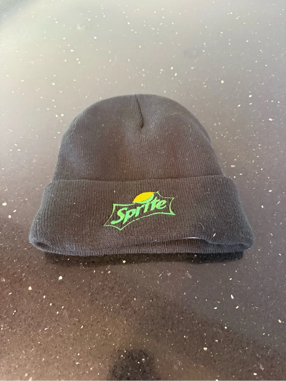 Sprite Black Knit Beanie with Embroidered Logo